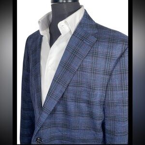 NWT TOMMY HILFIGER BLUE PLAID TWEED TEXTURED SPORT COAT SZ 48R $295.00